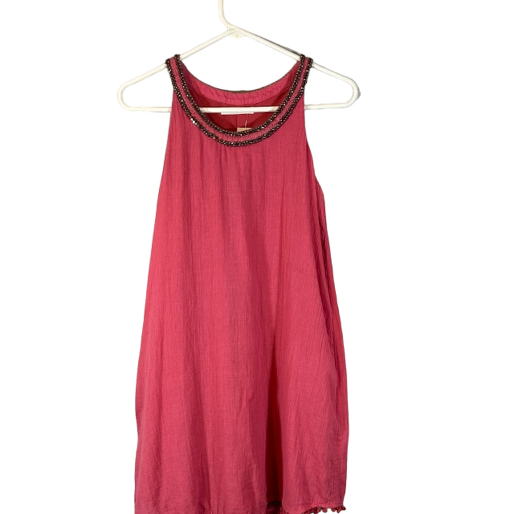 Mango Pink Sleeveless Beaded Neck Lightweight Trapeze Swing Dress Women Sz 2
